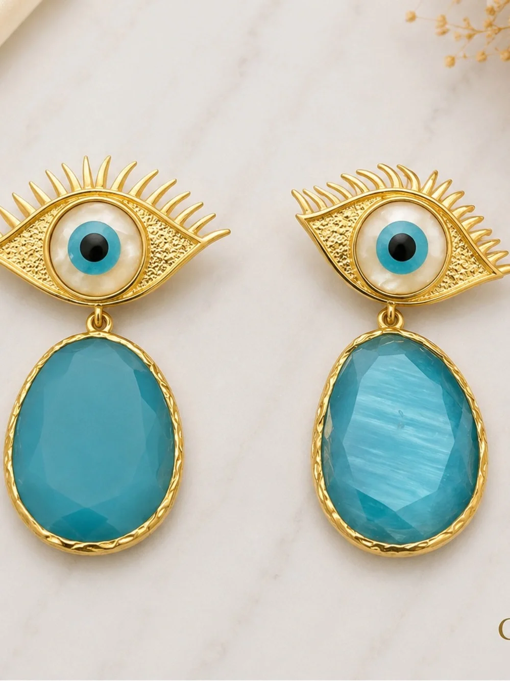 Goldfilled Blue Eye Drop Earrings